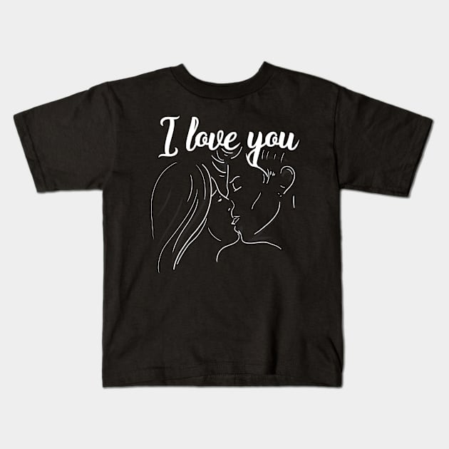 I Love You & kiss you, darling - Valentine Gifts - Dark Background - Not Hamlet Design Kids T-Shirt by NotHamlet